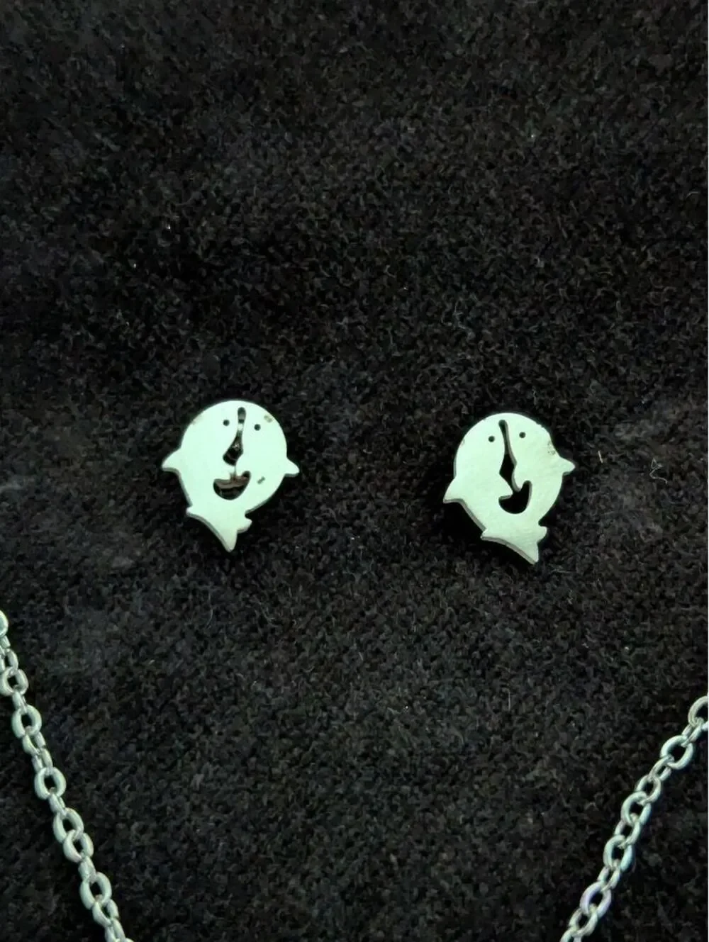 Silver Dolphin Necklace and Earring Jewelry Set Stainless Steel Summer Beach